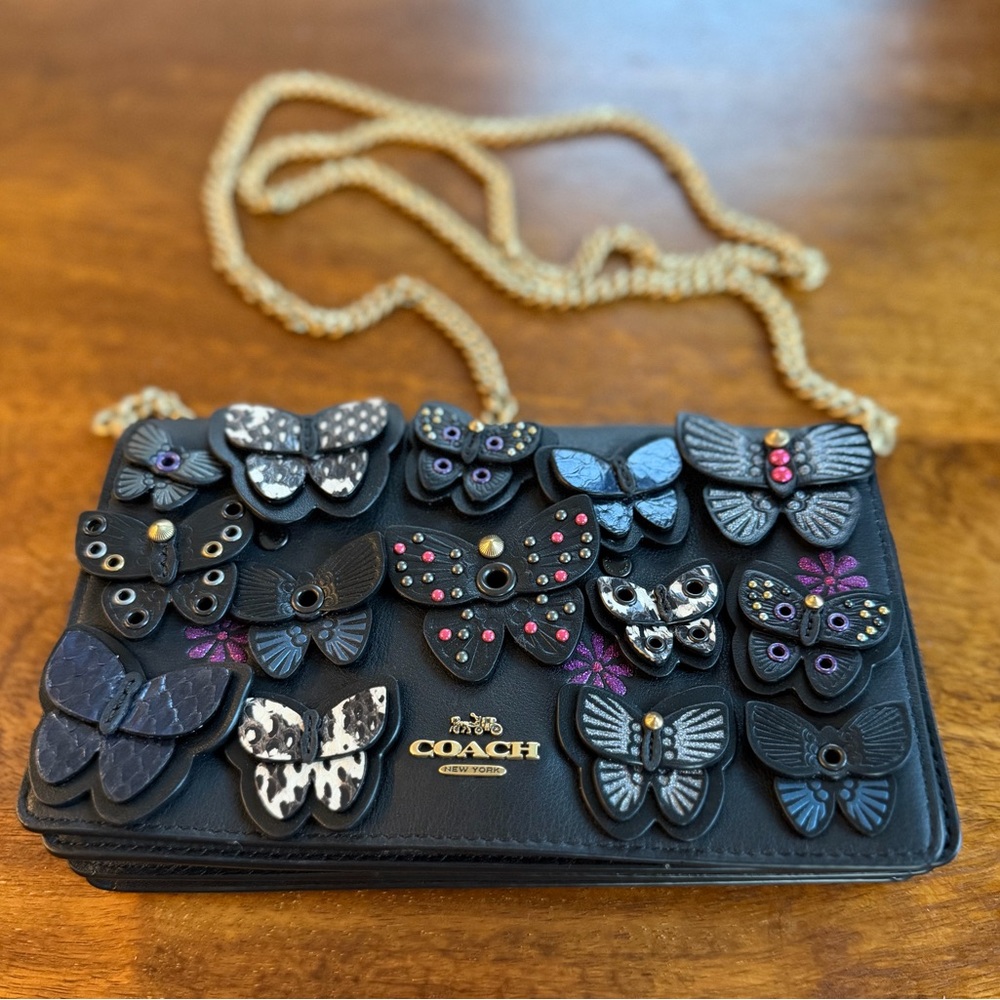 Coach Callie Foldover Chain Clutch with Butterfly Appliqué